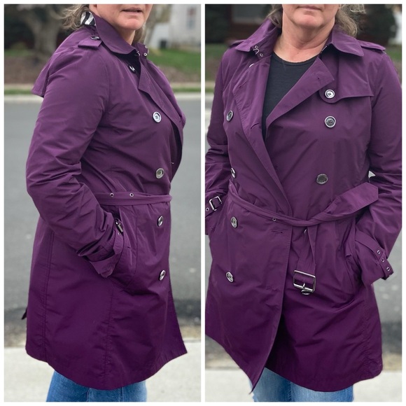 Burberry Brit- Purple Belted Trench Water Resistant Coat - Picture 1 of 16